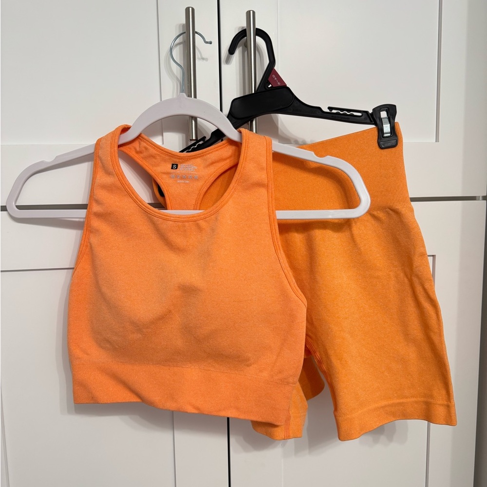 Orange Athletic Crop Top and Shorts Set